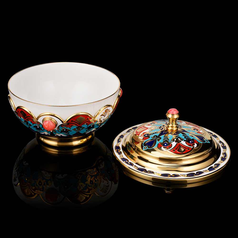 Чайный сервиз с позолотой и эмалью на 4 персоны «Купеческий». Златоуст - интернет магазин Русь Велика я фото 5