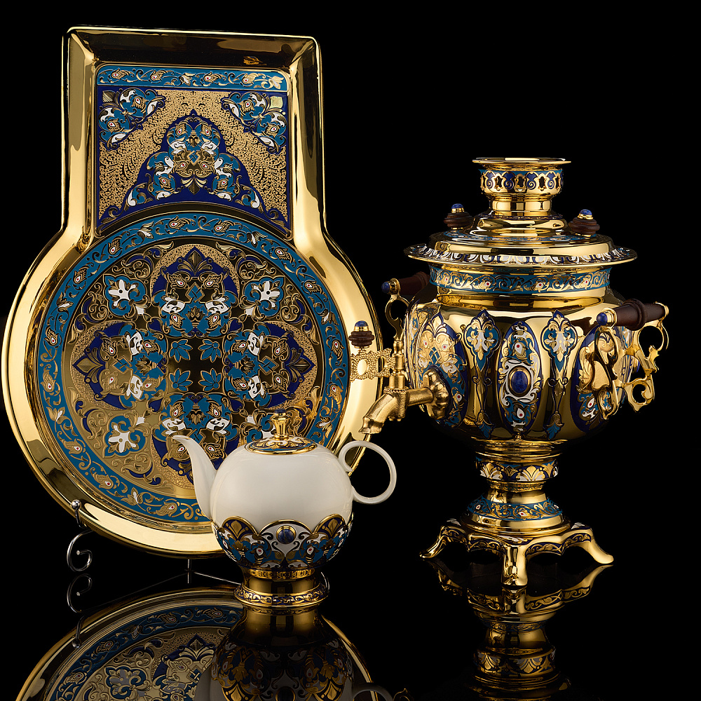 Самовар 3 л с сервизом на 4 персоны «Чаепитие». Златоуст - интернет магазин Русь Велика я фото 1