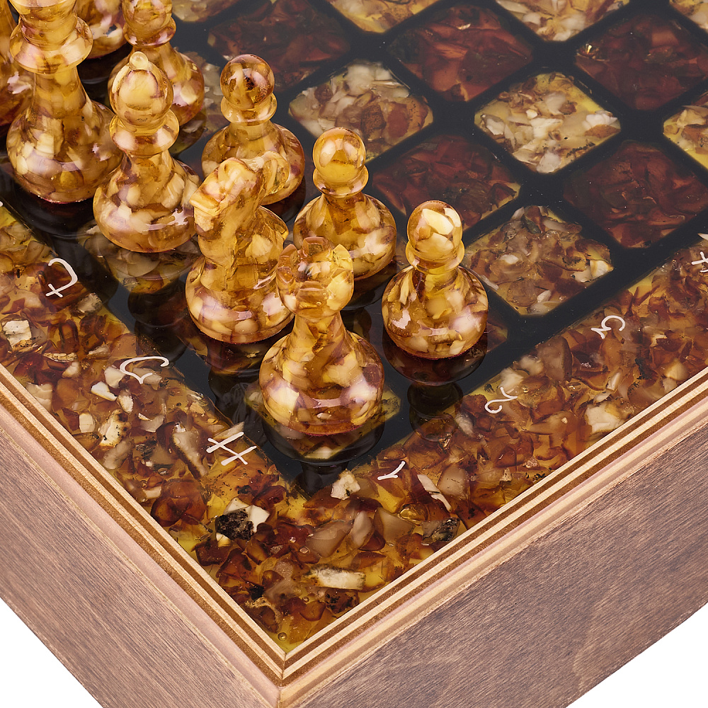 Шахматы с инкрустацией и фигурами из янтаря 30х30 см - интернет магазин Русь Велика я фото 11