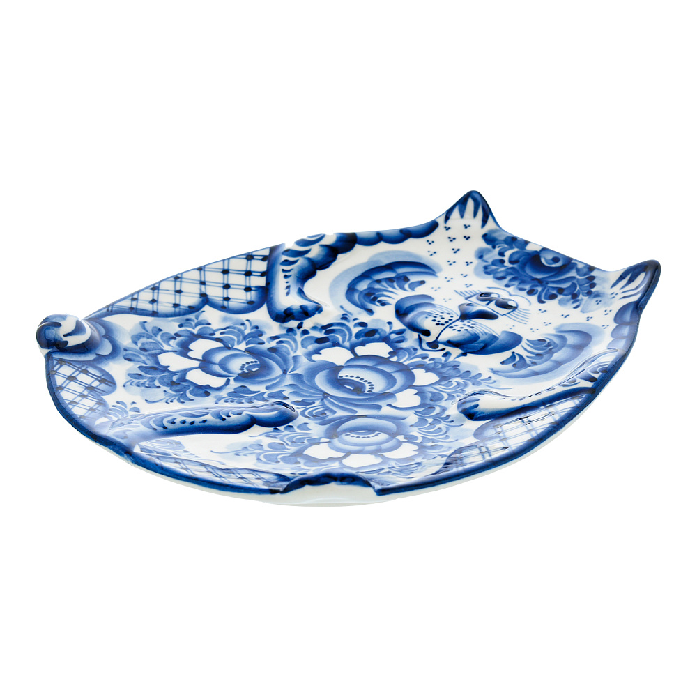 Блюдо «Кот». Гжель - интернет магазин Русь Велика я фото 2