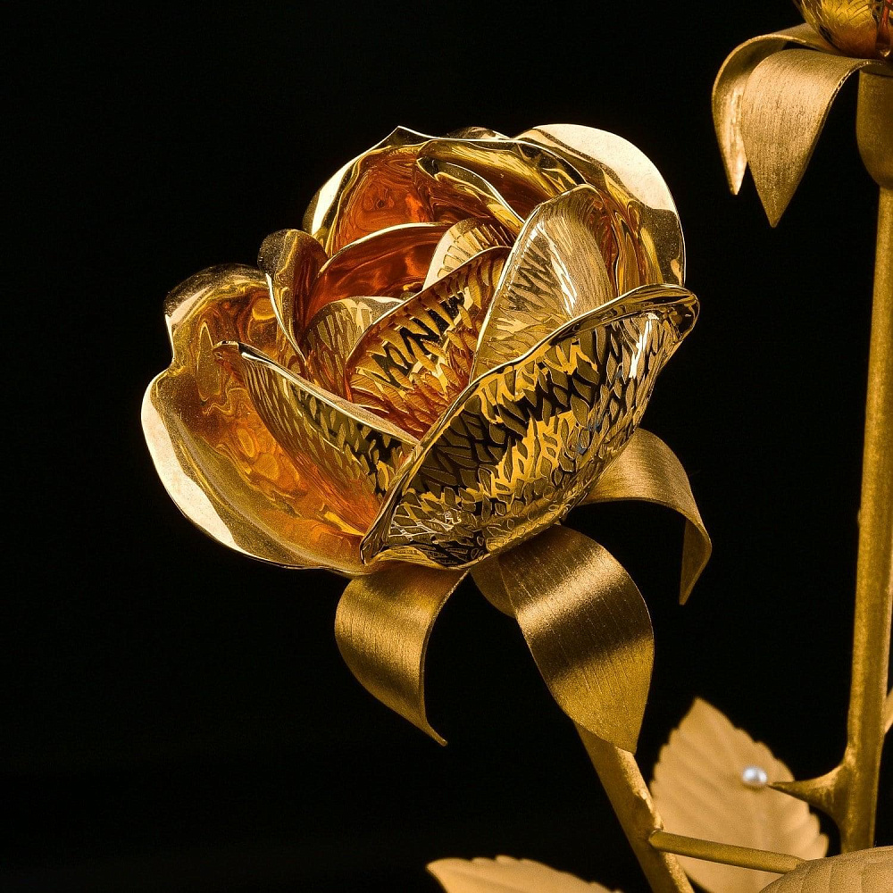 Хрустальная ваза с розами из латуни с позолотой. Златоуст - интернет магазин Русь Велика я фото 3