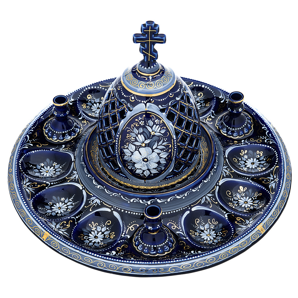 Пасхальница на 9 яиц «Морозко». Гжель в золоте - интернет магазин Русь Велика я фото 1