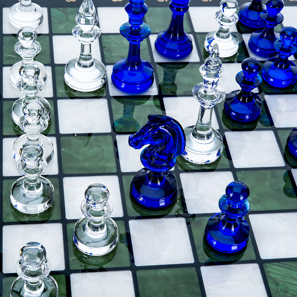Шахматы с перламутром и стеклянными фигурами 45х45 см - интернет магазин Русь Велика я фото 5