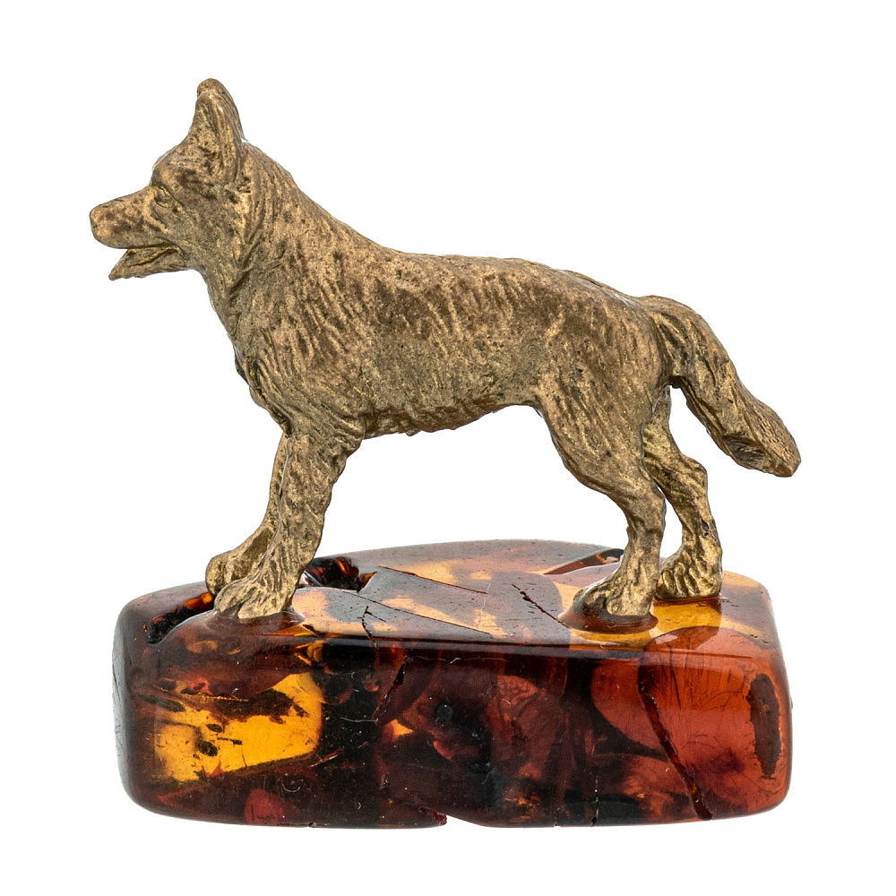 Статуэтка с янтарем «Собака овчарка» - интернет магазин Русь Велика я фото 1