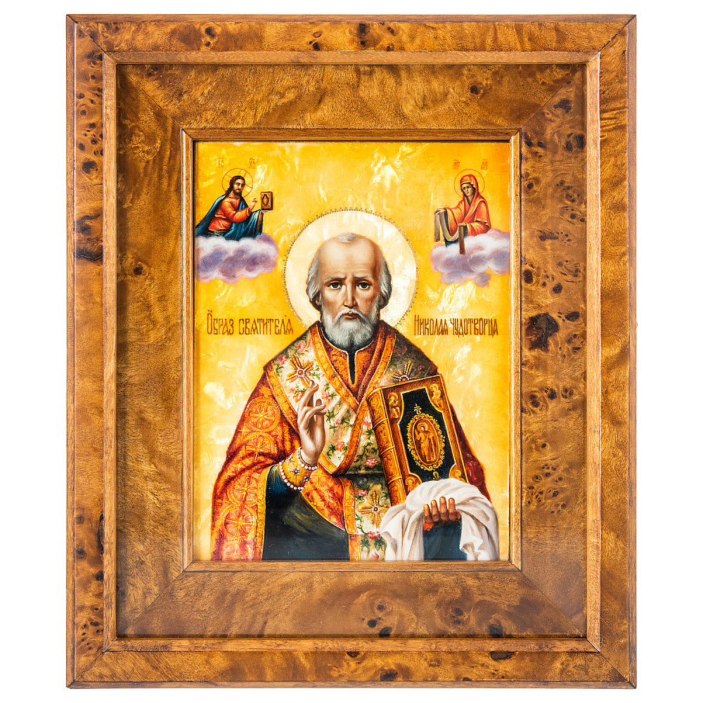 Икона с перламутром «Николай Чудотворец» в киоте 29х24 см - интернет магазин Русь Велика я 