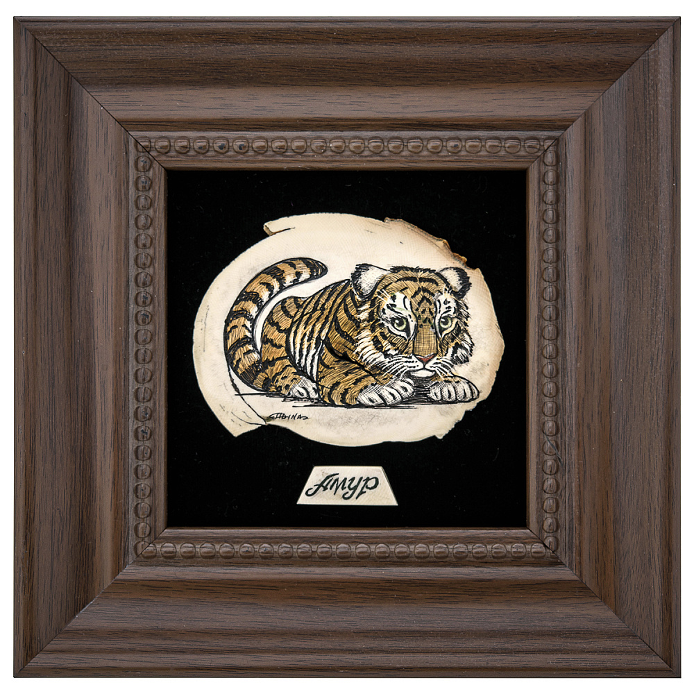 Панно из кости «Тигренок» 17 х 17 см - интернет магазин Русь Велика я 