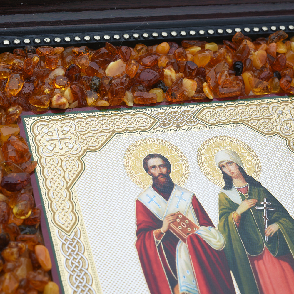 Икона янтарная «Киприан и Иустина» 22х19 см - интернет магазин Русь Велика я фото 3