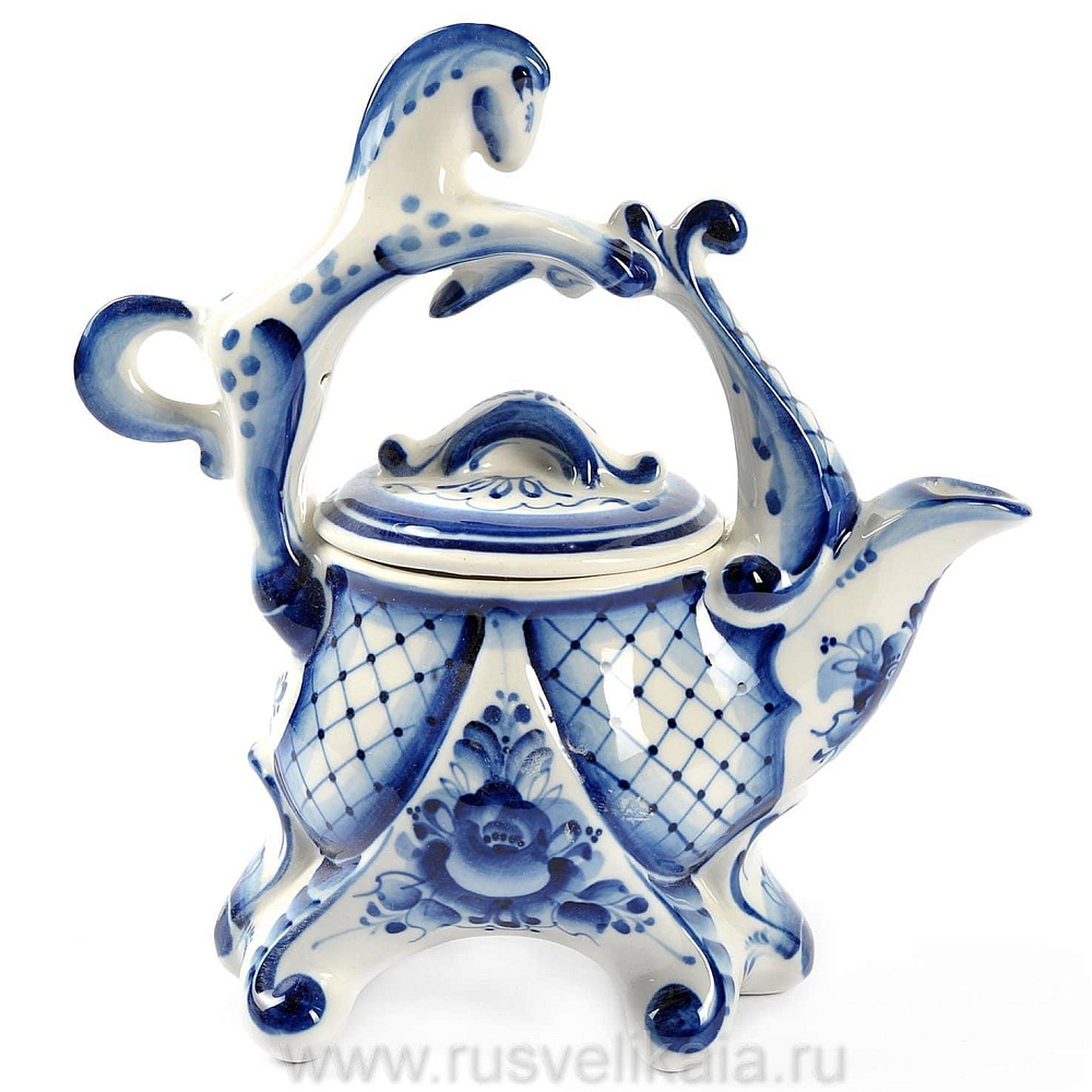 Чайник «Лошадь». Гжель - интернет магазин Русь Велика я 