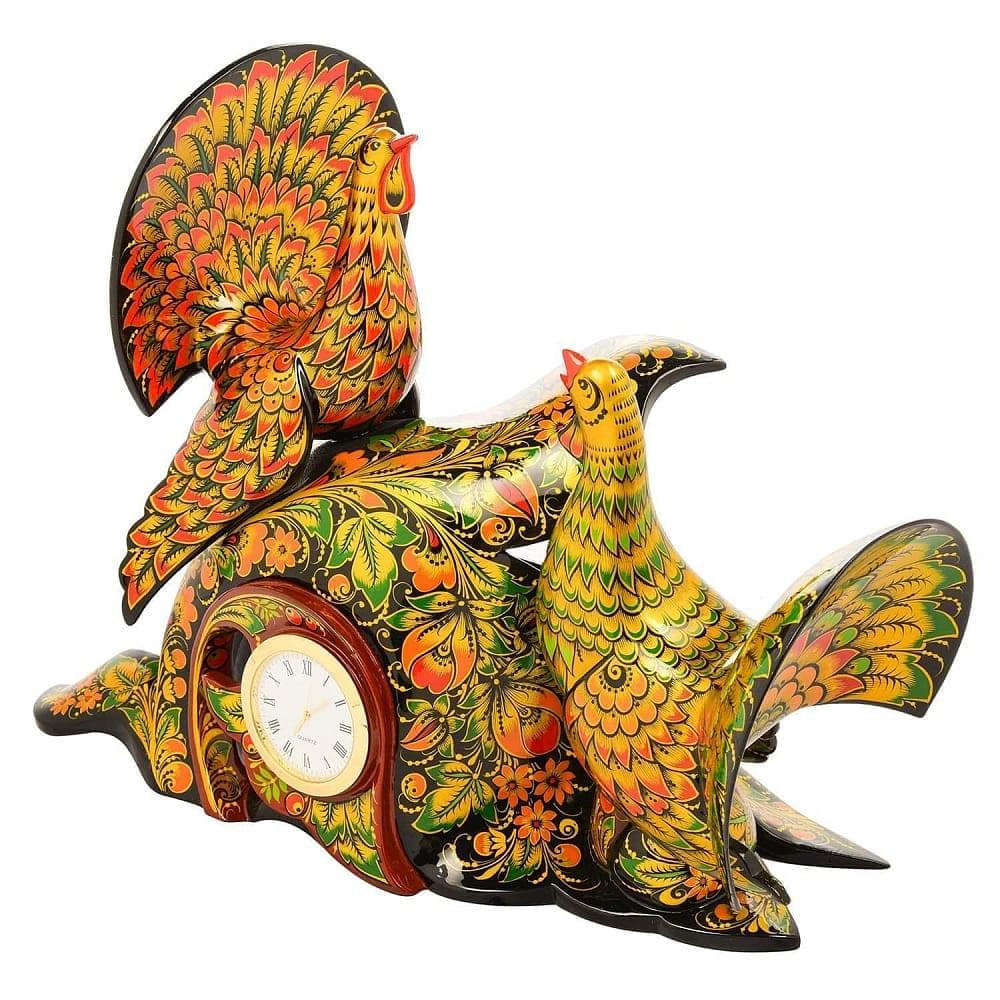 Часы настольные деревянные «Глухари». Хохлома - интернет магазин Русь Велика я фото 3