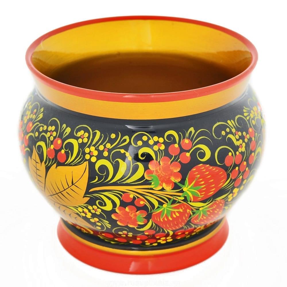 Деревянная соусница с ложкой. Хохломская роспись - интернет магазин Русь Велика я фото 1