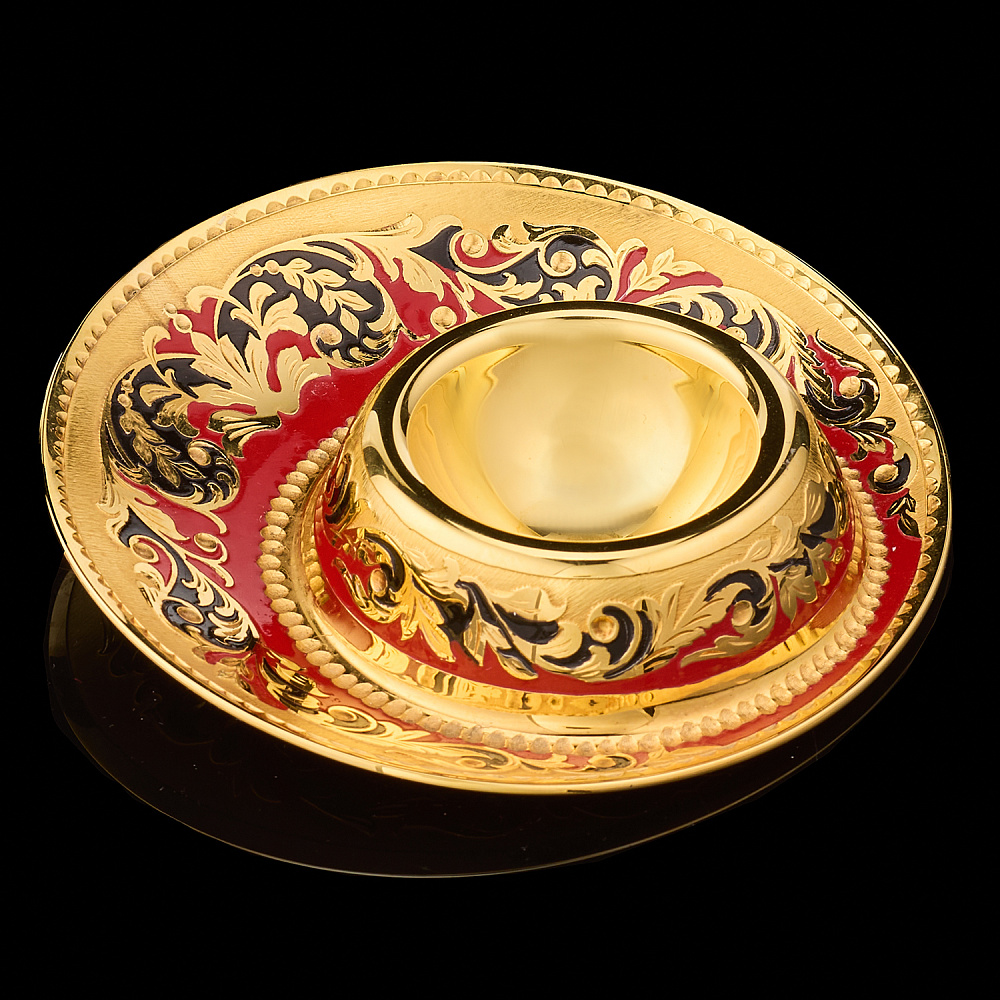 Подставка под яйцо с позолотой и эмалью. Златоуст - интернет магазин Русь Велика я 