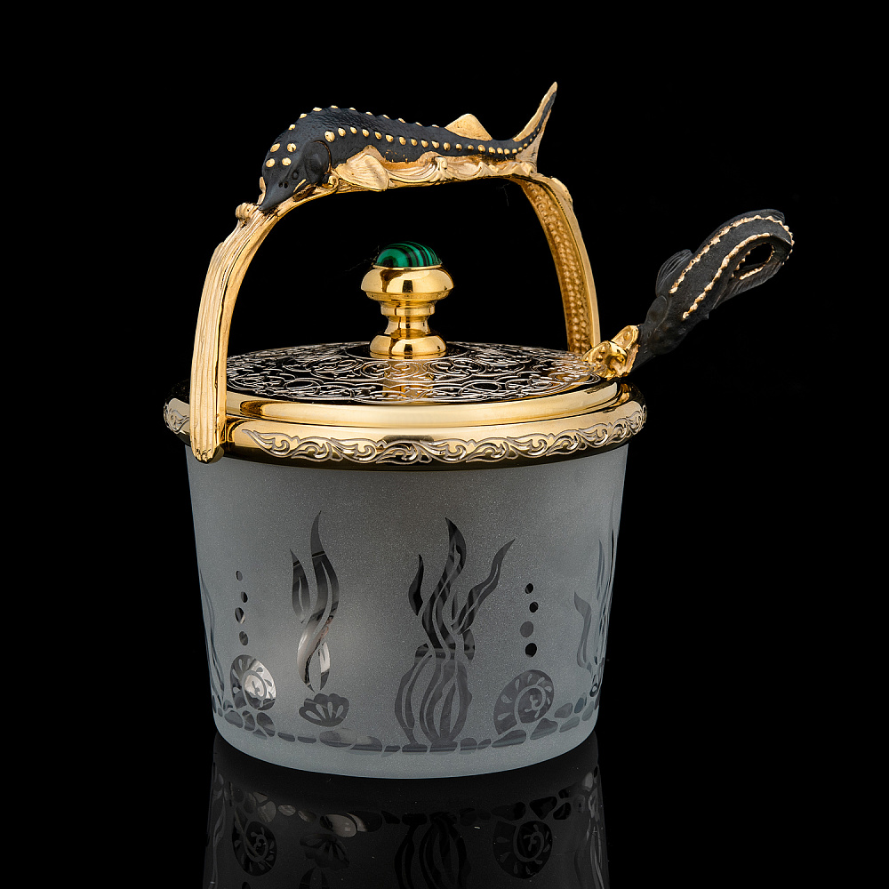 Икорница с ручкой «Каспийское золото». Златоуст - интернет магазин Русь Велика я фото 1