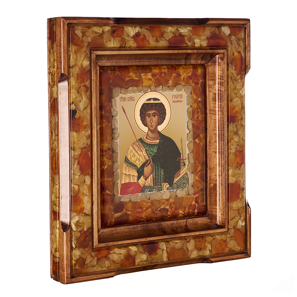 Икона янтарная «Георгий Победоносец» 26х30 см - интернет магазин Русь Велика я фото 1