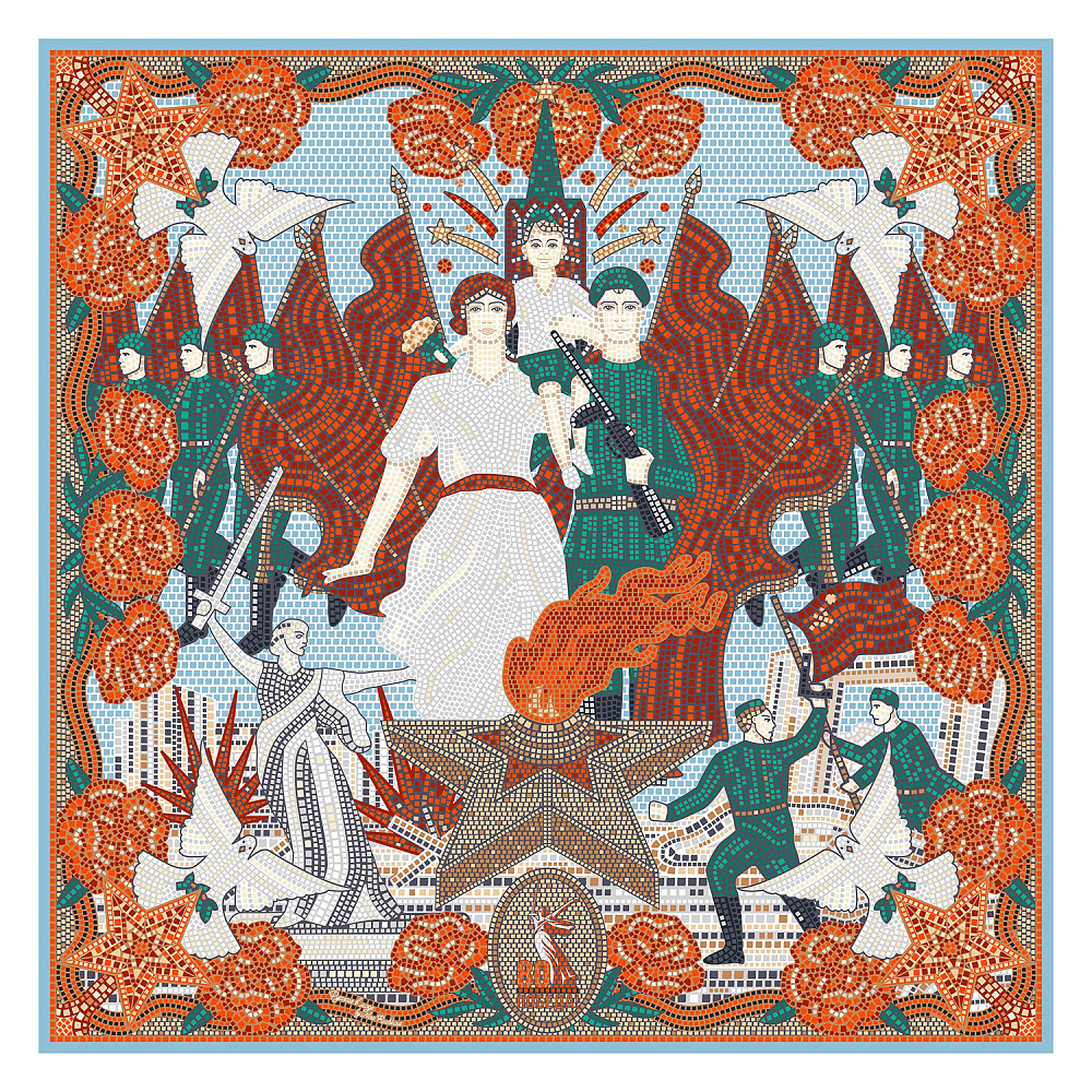 Платок шелковый «80 лет Великой Победы» 90х90 см - интернет магазин Русь Велика я 