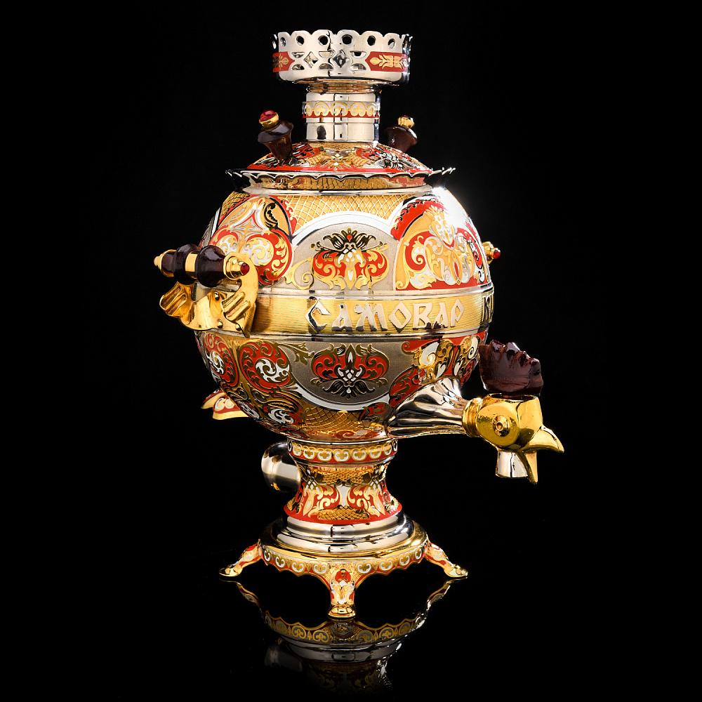 Самовар электрический 3 л с позолотой «Петух». Златоуст - интернет магазин Русь Велика я фото 1