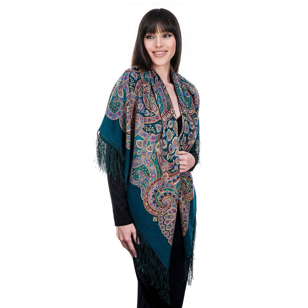 Платок ПавлоПосадский шерстяной «Праздничный город» 125х125 см - интернет магазин Русь Велика я фото 3