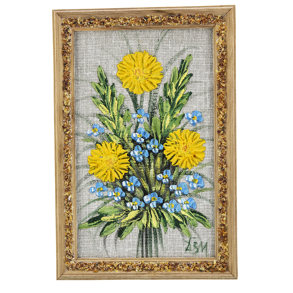 Панно в янтарной раме «Букет цветов» 27х18 см - интернет магазин Русь Велика я 