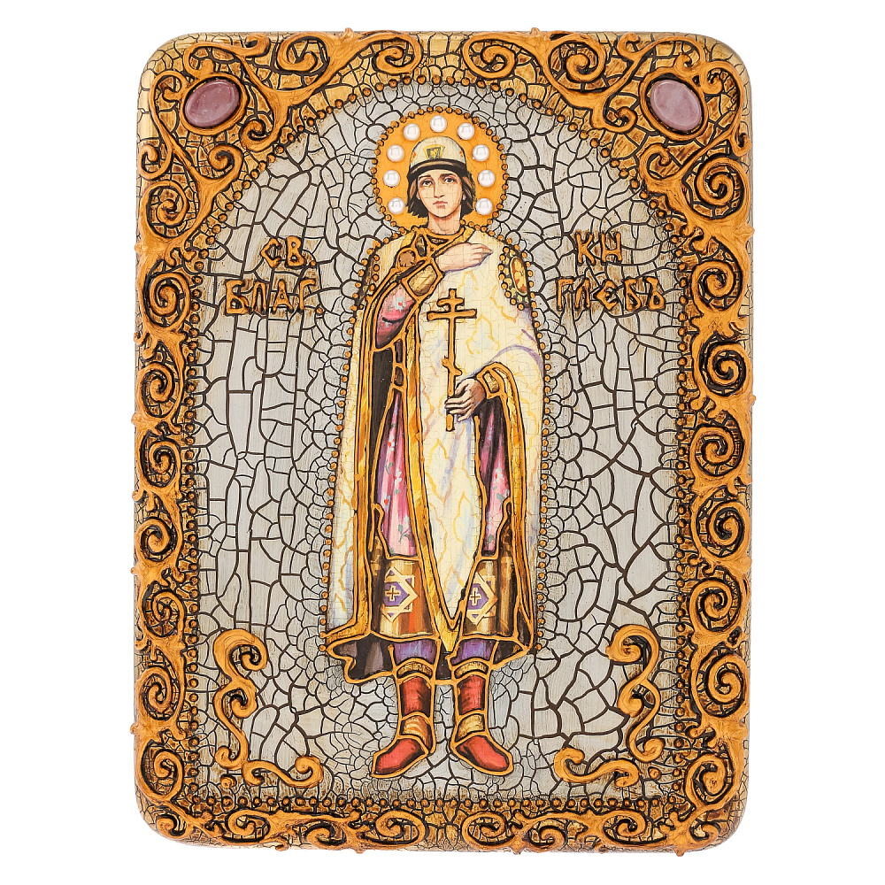 Икона из мореного дуба «Святой благоверный князь Глеб» 20х15 см - интернет магазин Русь Велика я 