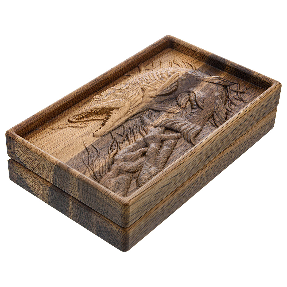 Домино в резной дубовой шкатулке «Щука» - интернет магазин Русь Велика я фото 2