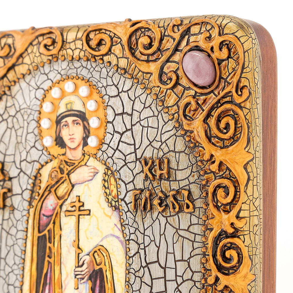 Икона из мореного дуба «Святой благоверный князь Глеб» 20х15 см - интернет магазин Русь Велика я фото 4