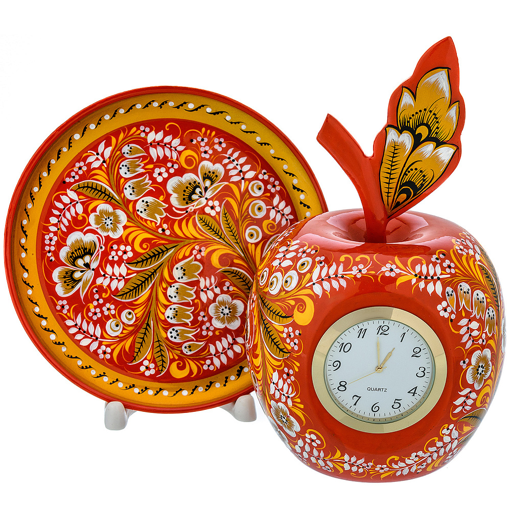 Настольные часы «Яблоко на тарелочке». Хохлома - интернет магазин Русь Велика я фото 1