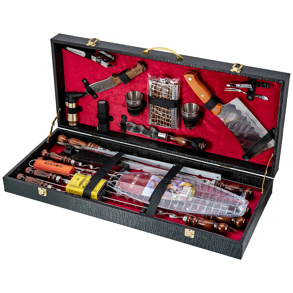 Шашлычный набор для пикника в кожаном футляре - интернет магазин Русь Велика я 