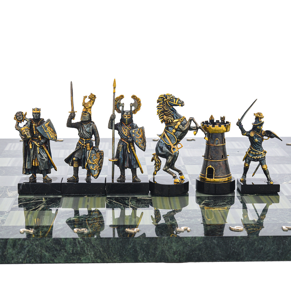 Шахматы с полем из камня и фигурами из серебра «Сражение» 38х38 см - интернет магазин Русь Велика я фото 4