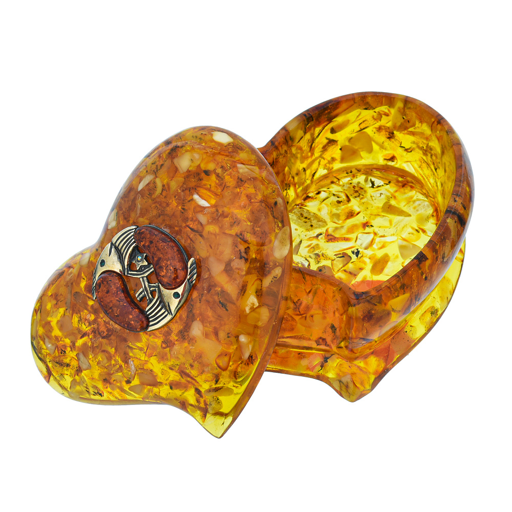 Шкатулка из янтаря «Сердце. Знак зодиака Рыбы» - интернет магазин Русь Велика я фото 1