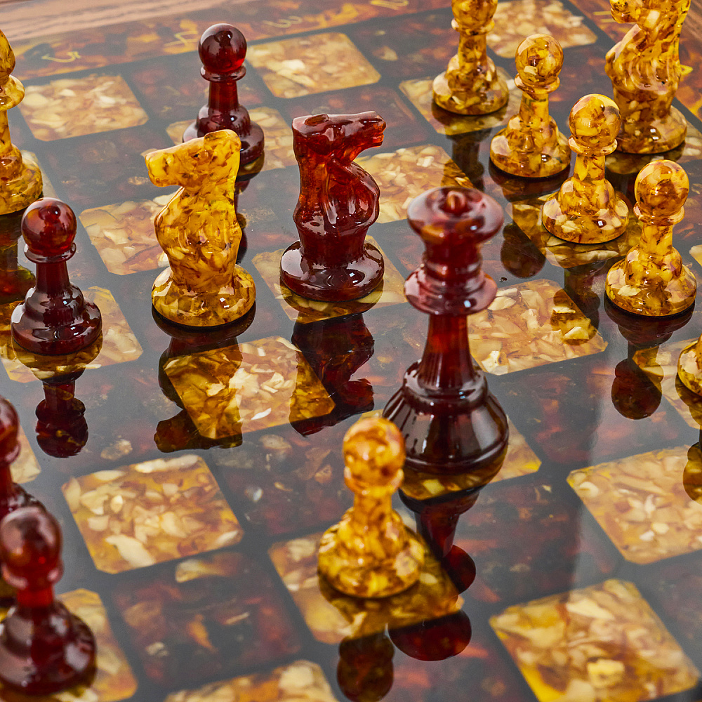 Янтарный стол с шахматами и нардами 62х62 см - интернет магазин Русь Велика я фото 6