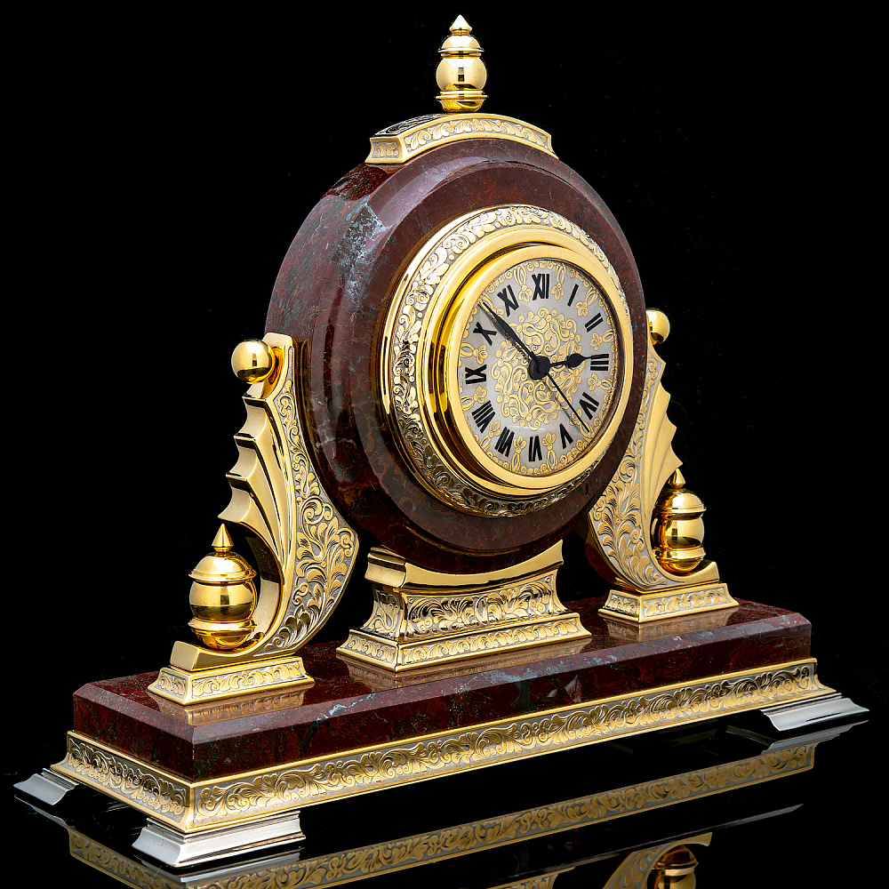 Часы настольные из камня с позолотой. Златоуст - интернет магазин Русь Велика я фото 1