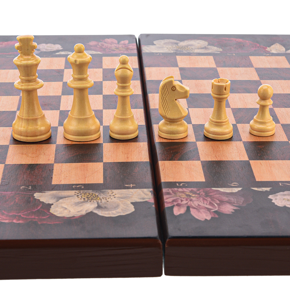 Шахматы-нарды-шашки деревянные «Цветы» 50х50 см - интернет магазин Русь Велика я фото 5