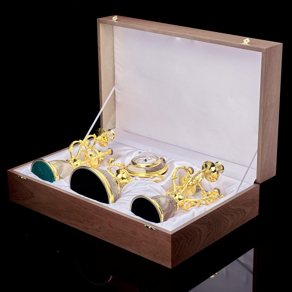 Часы каминные из яшмы и бронзы с двумя 3-х рожковыми канделябрами. Златоуст - интернет магазин Русь Велика я фото 17