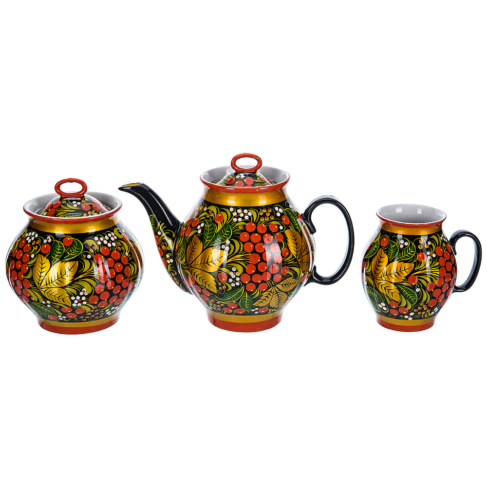 Чайный сервиз на 6 персон «Рябинка». Хохлома - интернет магазин Русь Велика я фото 2