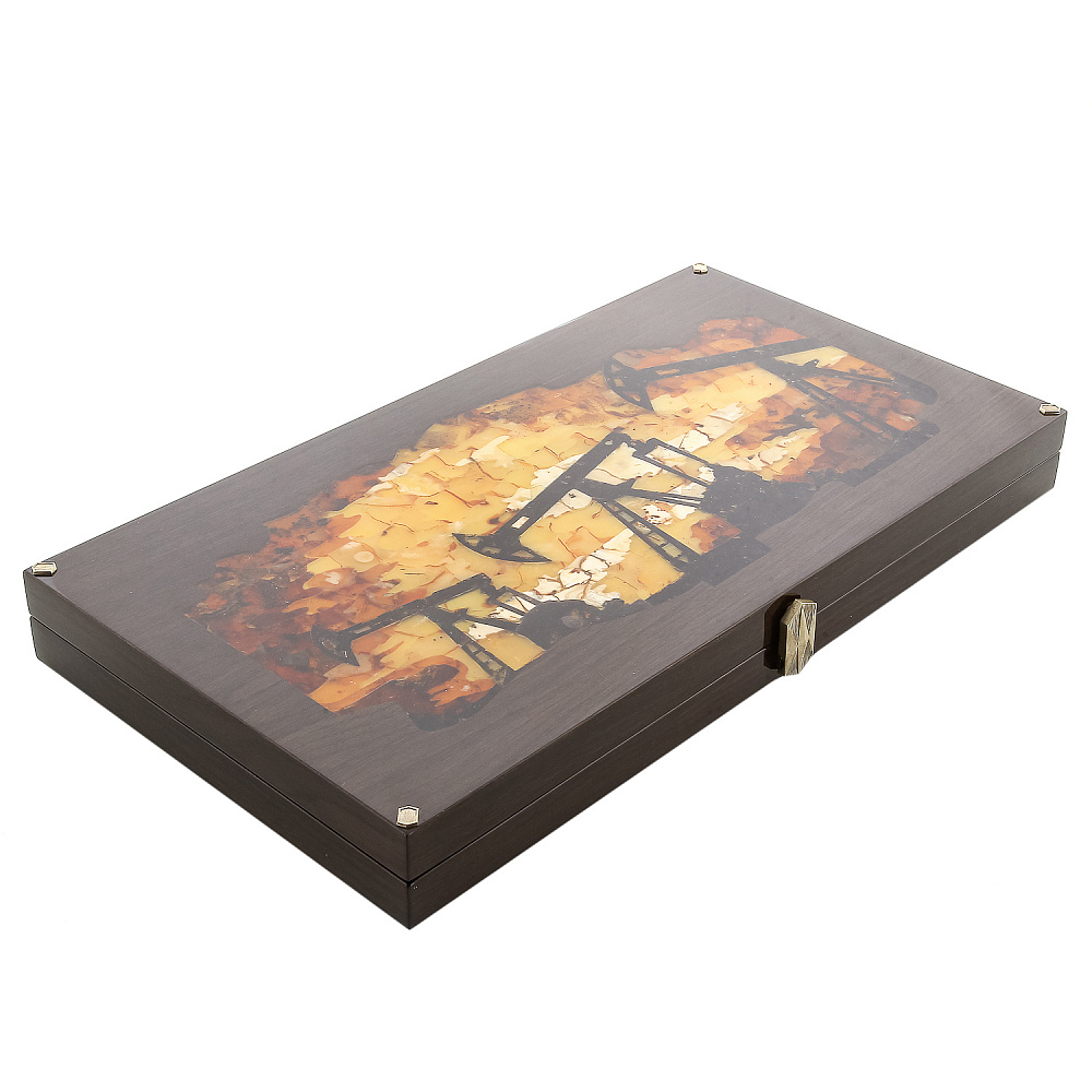 Нарды из мореного дуба с инкрустацией и фишками из янтаря «Черное золото» - интернет магазин Русь Велика я фото 1