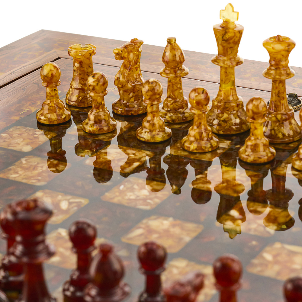 Янтарный стол с шахматами и нардами 62х62 см - интернет магазин Русь Велика я фото 2