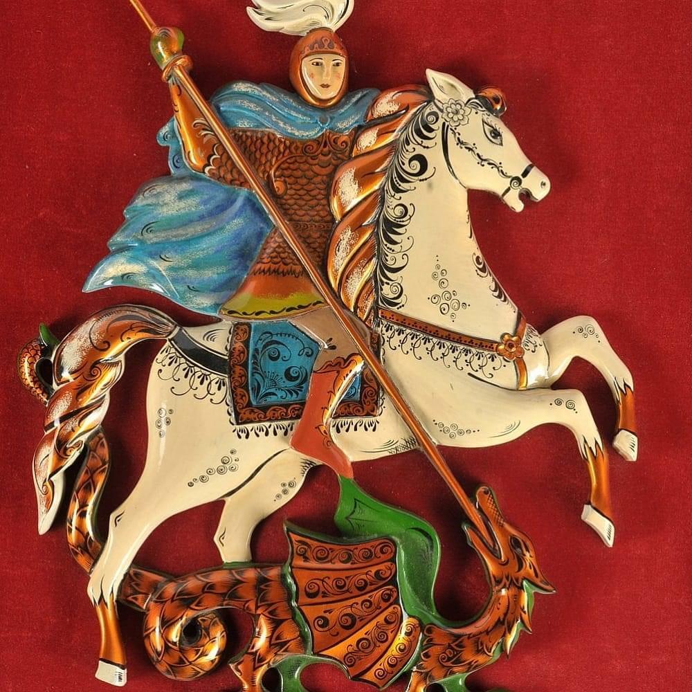 Герб настенный «Георгий Победоносец» Хохлома 65 х 80 см - интернет магазин Русь Велика я фото 1