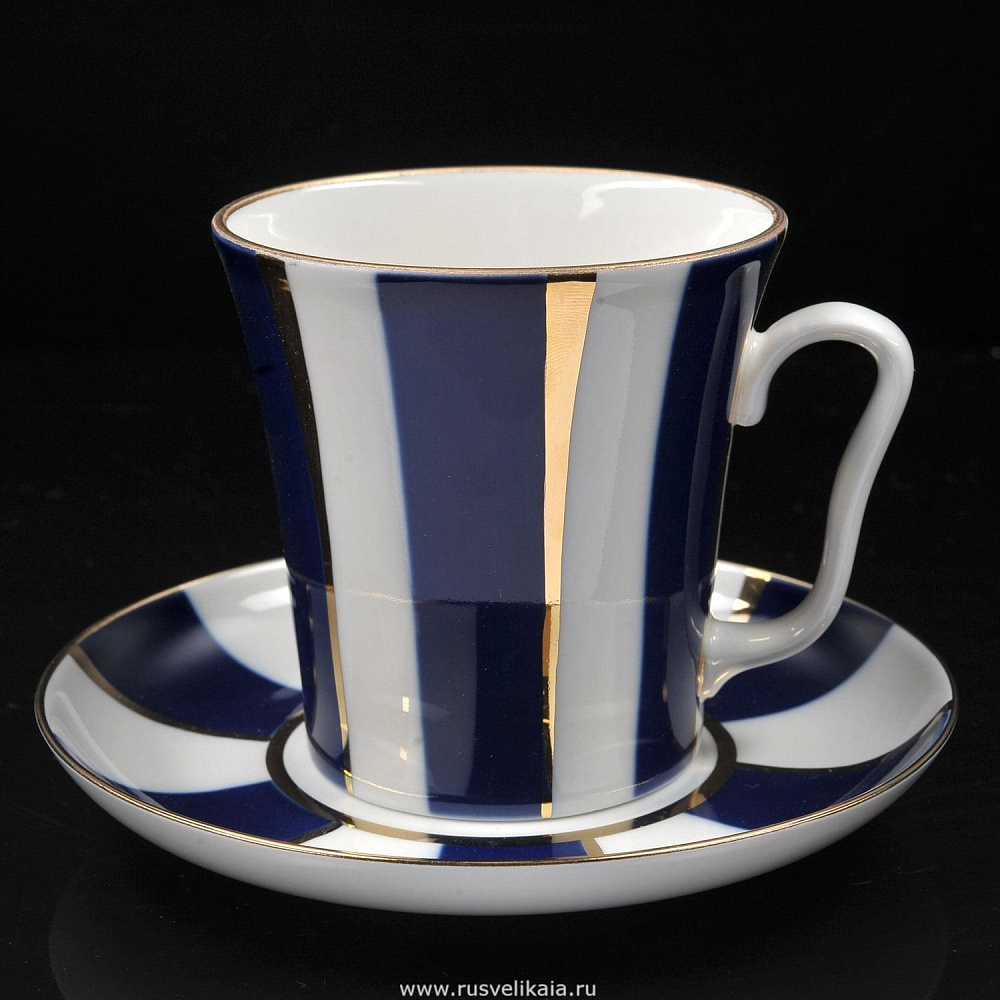 Чайная пара «Кобальтовые полосы»  (форма «Ленинградская») ИФЗ - интернет магазин Русь Велика я 