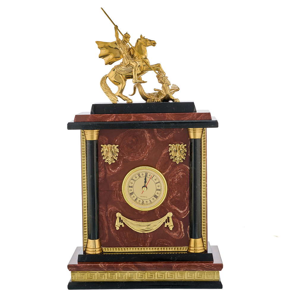 Часы настольные из камня «Георгий Победоносец». Златоуст - интернет магазин Русь Велика я 