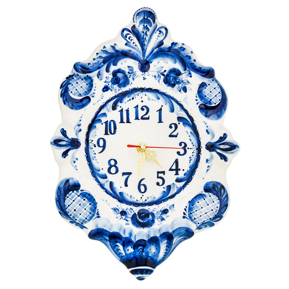 Часы настенные «Узор». Фарфор Гжель - интернет магазин Русь Велика я 