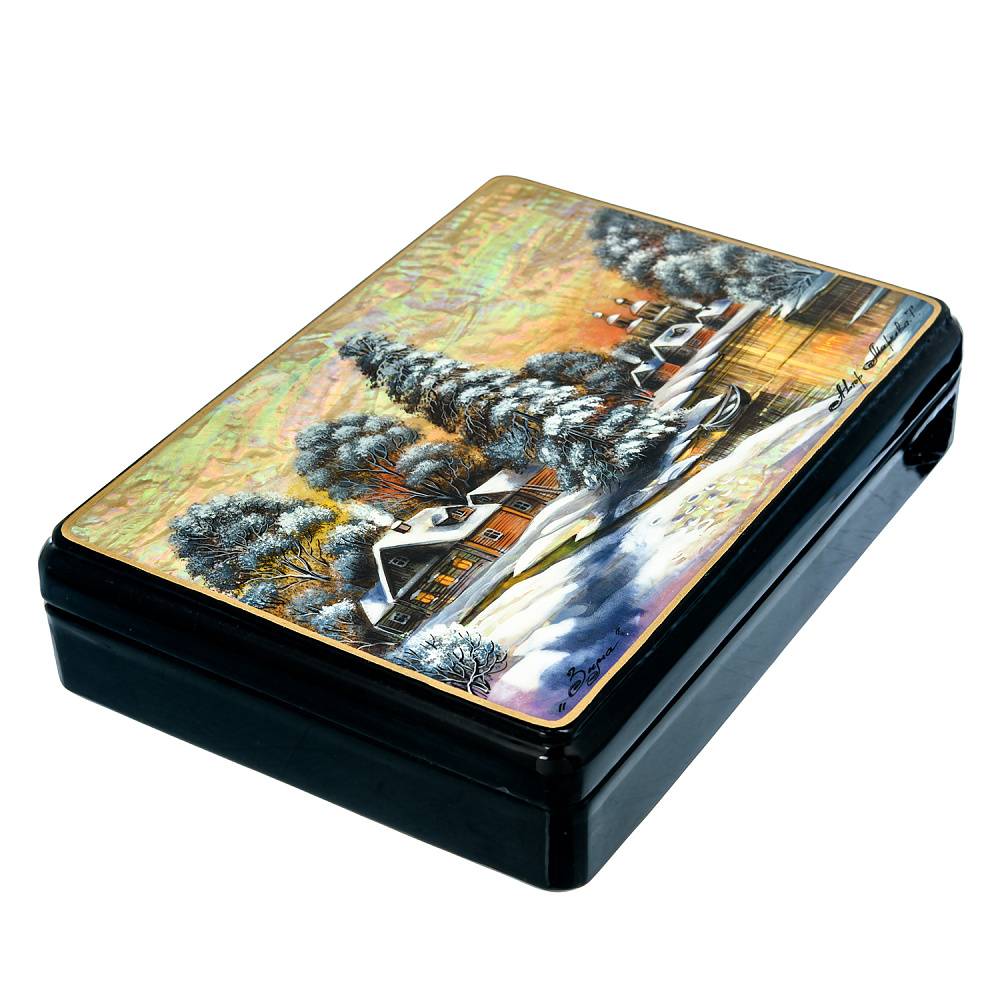 Шкатулка с художественной росписью «Зима в деревне» - интернет магазин Русь Велика я фото 1