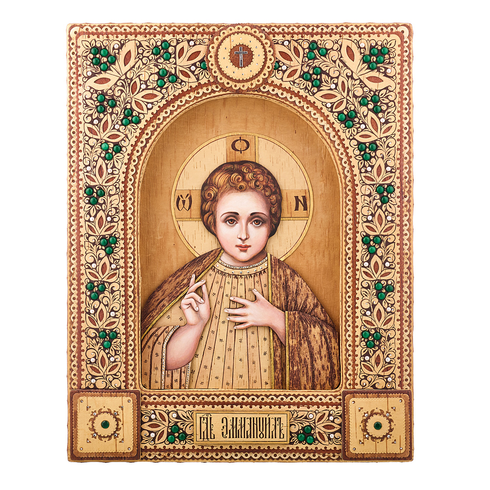 Икона из бересты «Спас Эммануил» 46,5х36,5 см - интернет магазин Русь Велика я 