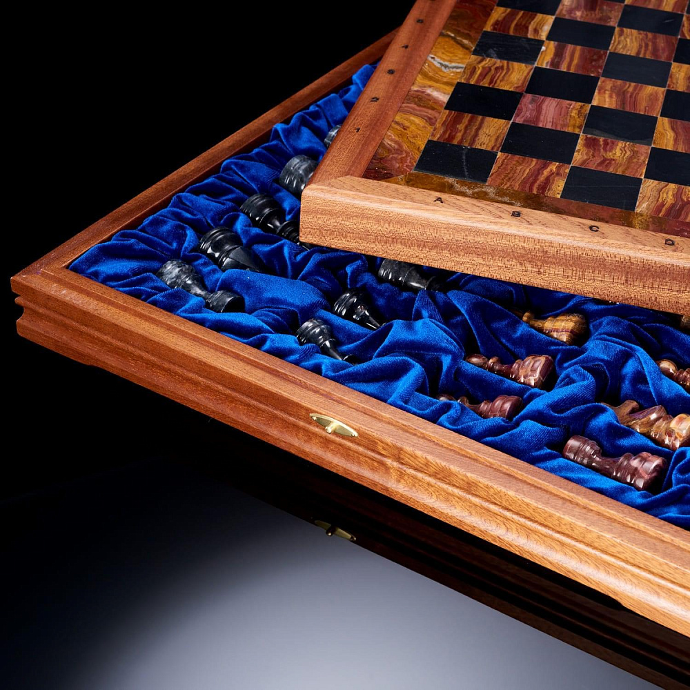 Шахматы деревянные с полем и фигурами из мрамора «Американские» 43х43 см - интернет магазин Русь Велика я фото 6