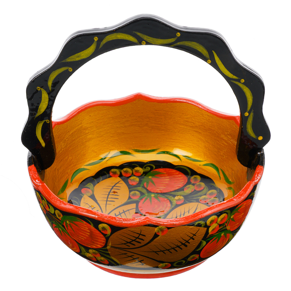 Корзинка деревянная с росписью «Клубника». Хохлома - интернет магазин Русь Велика я фото 2