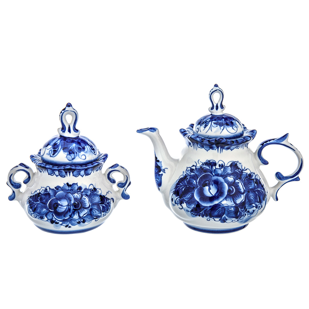 Самовар фарфоровый 3,5 л с сервизом «Петух». Гжель - интернет магазин Русь Велика я фото 6