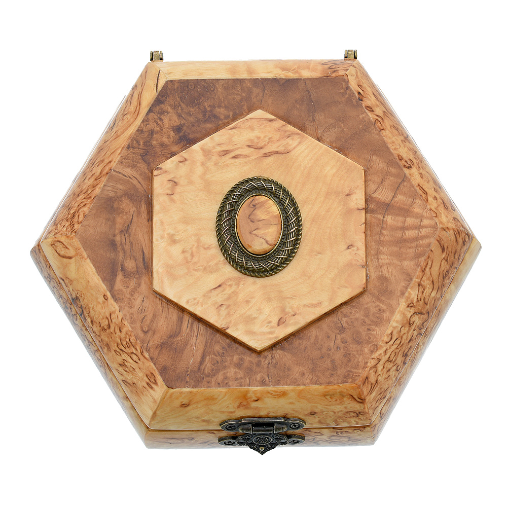 Шкатулка из карельской березы шестигранная - интернет магазин Русь Велика я 