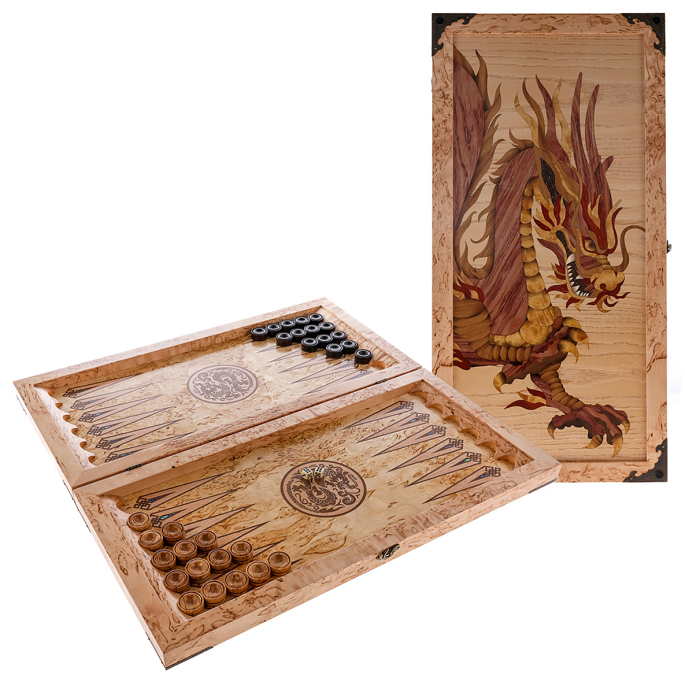 Нарды из карельской березы «Дракон» 60х30 см - интернет магазин Русь Велика я 