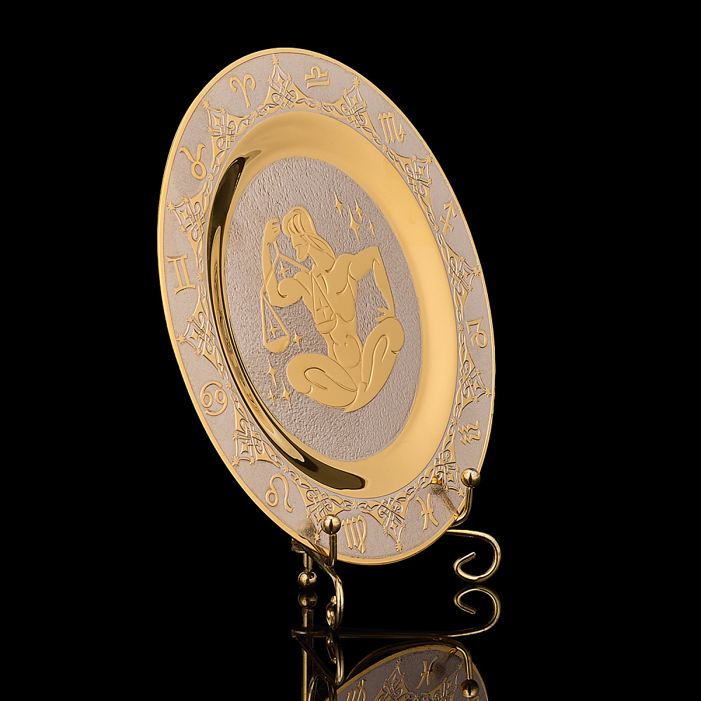 Тарелка декоративная с позолотой «Знак зодиака Весы». Златоуст - интернет магазин Русь Велика я фото 1