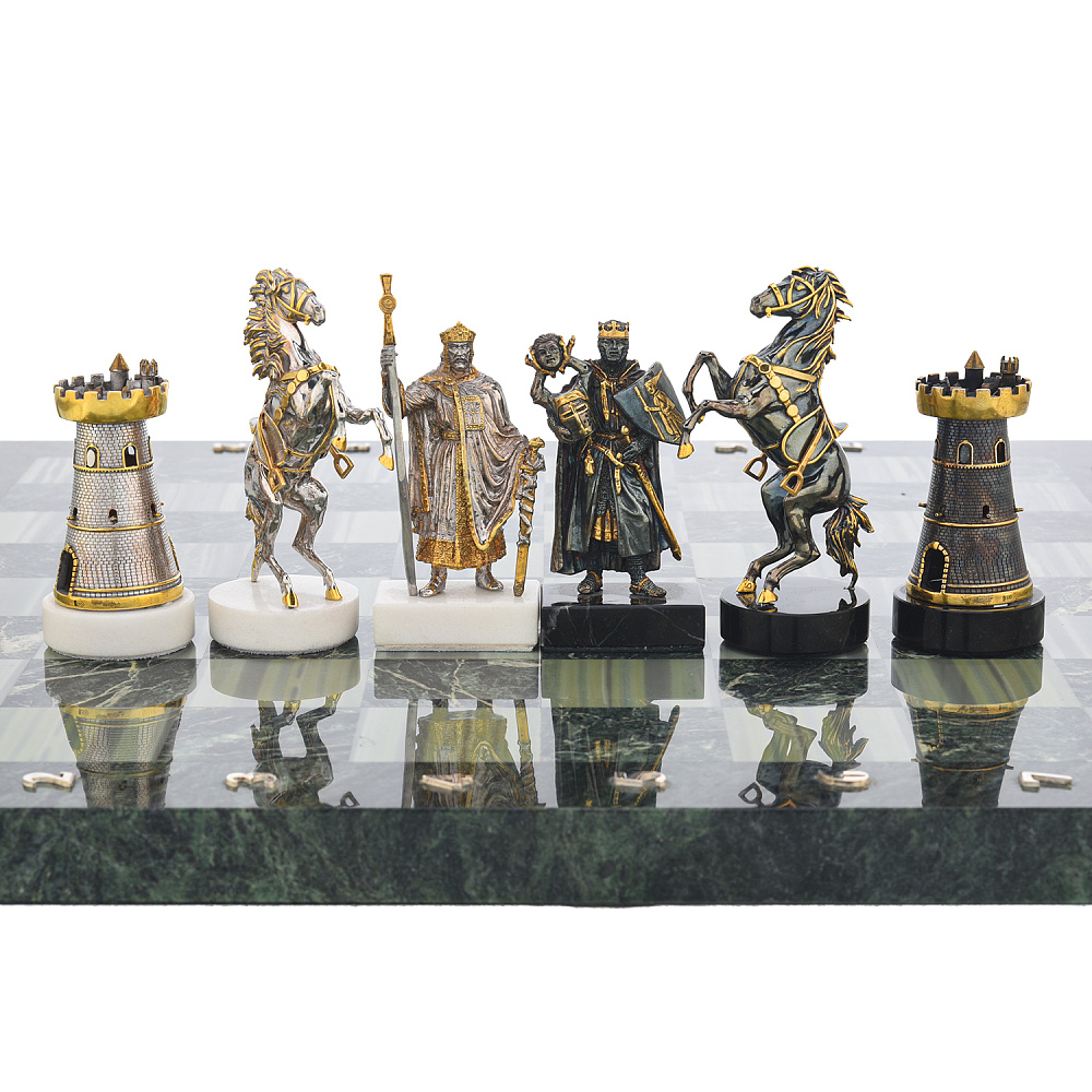 Шахматы с полем из камня и фигурами из серебра «Сражение» 38х38 см - интернет магазин Русь Велика я фото 7