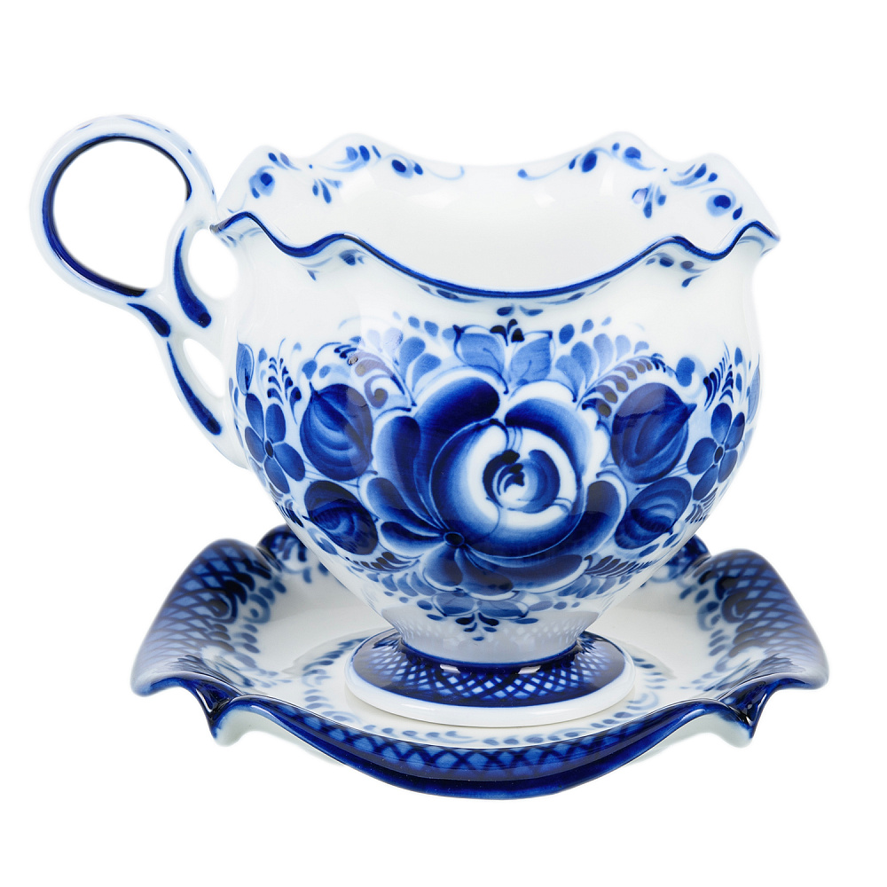 Чайная пара 240 мл «Ландыш». Гжель - интернет магазин Русь Велика я фото 1