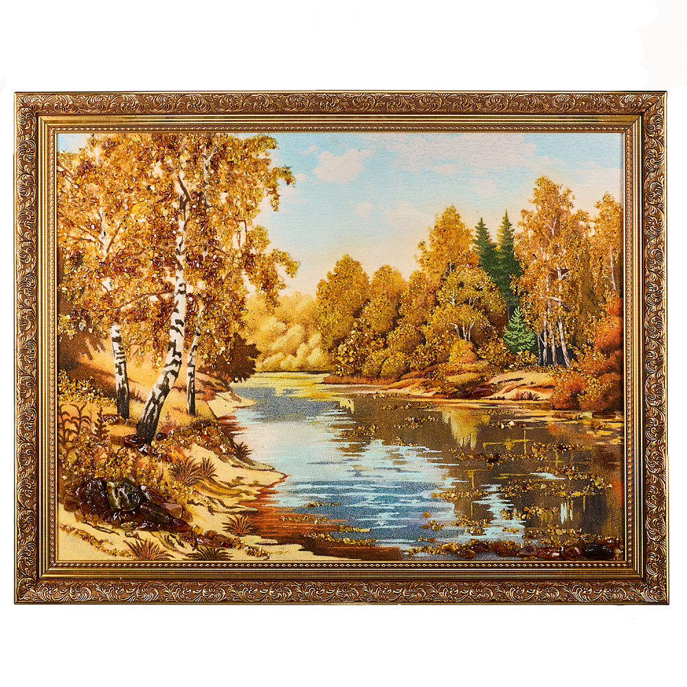 Картина янтарная «Озеро в лесу» 60х80 см - интернет магазин Русь Велика я 
